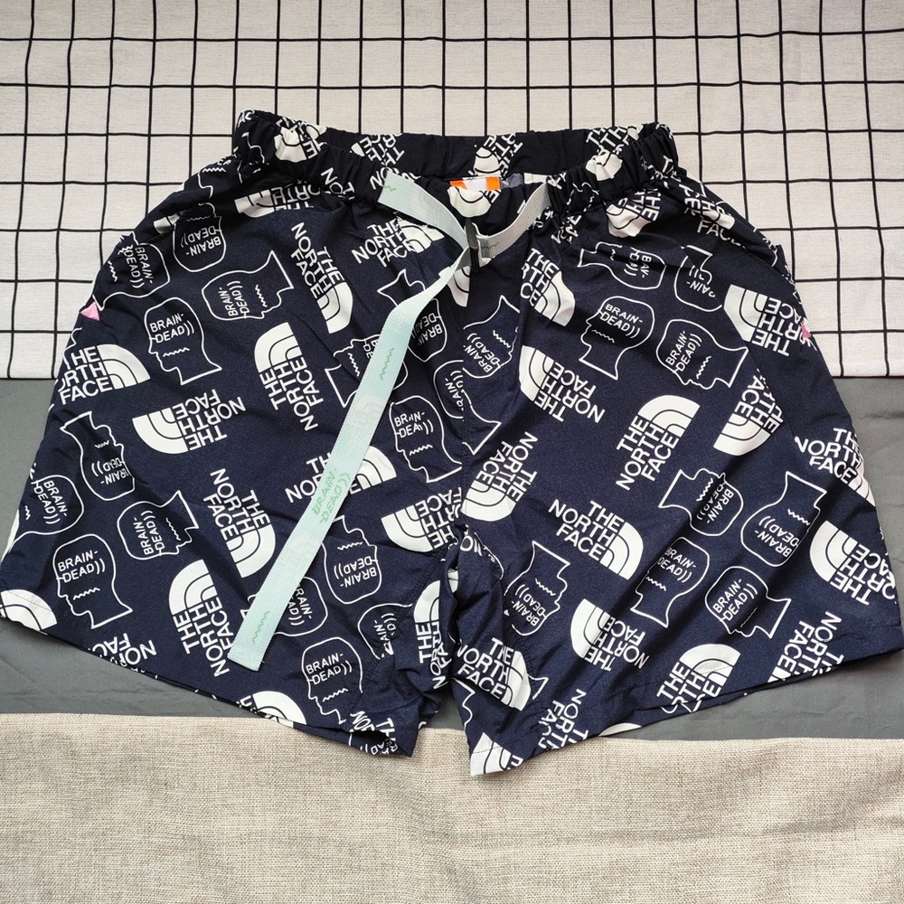 Brain Dead Navy White Logo-Print Athletic Shorts with Mint Drawcord